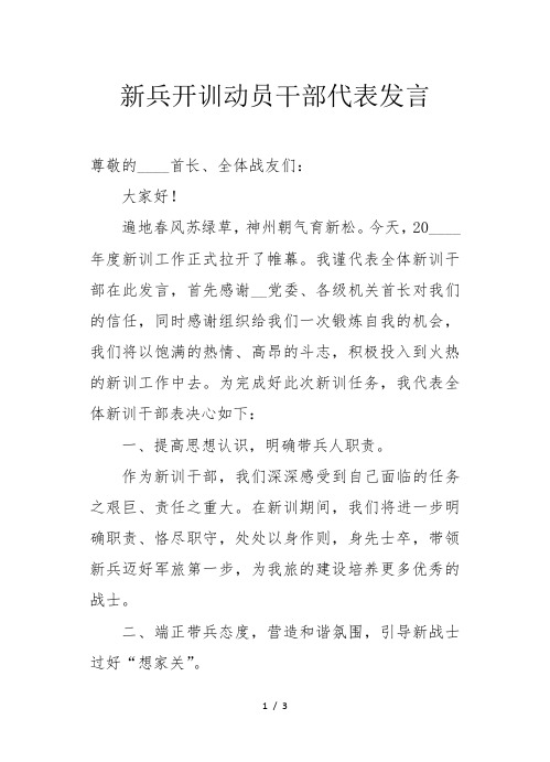 新兵开训动员干部代表发言