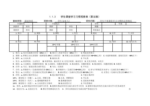 学生课堂学习习惯观察表