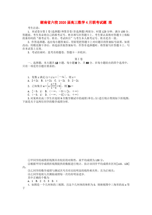 湖南省六校2020届高三数学4月联考试题 理
