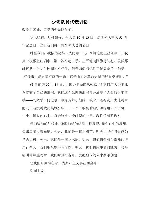 2014少先队员代表讲话