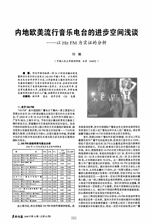 内地欧美流行音乐电台的进步空间浅谈——以hit fm为实证的分析