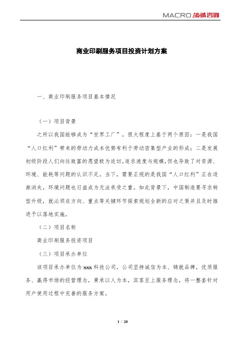 商业印刷服务项目投资计划方案