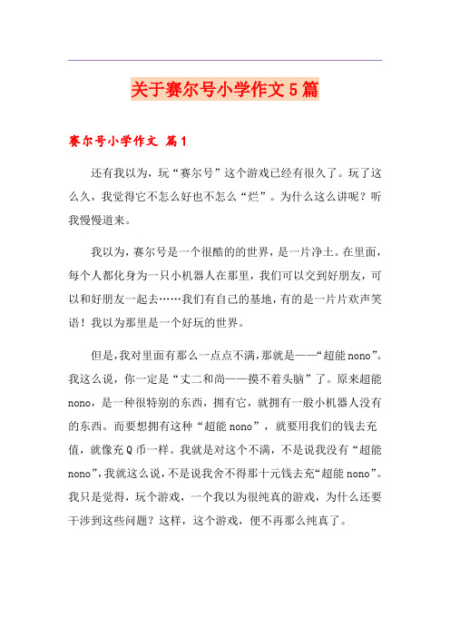 关于赛尔号小学作文5篇