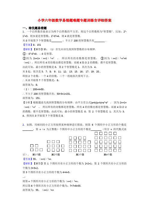 小学六年级数学易错题难题专题训练含详细答案