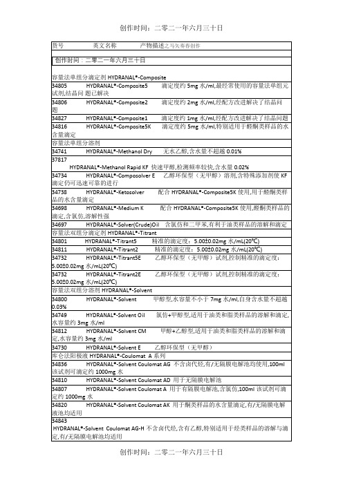 卡尔费休试剂分类(Fluka)