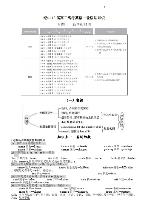 高考英语一轮语法知识  名词和冠词