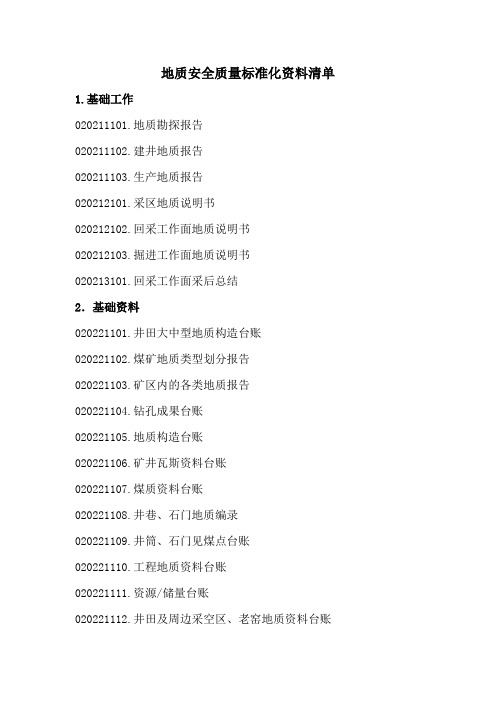 地质安全质量标准化资料清单
