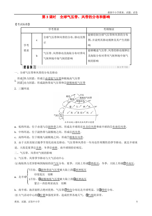 (浙江专版)2018-2019版高中地理 第二章 自然环境中的物质运动和能量交换 2.3.3 全球气压带、风带的分布和