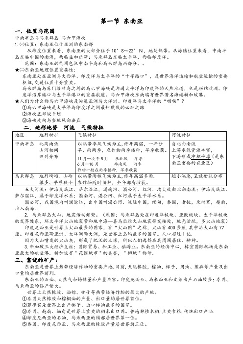 湘教版地理 下册  第七章 了解地区  第一节 东南亚