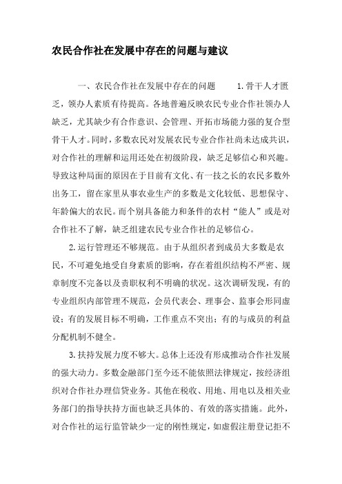 农民合作社在发展中存在的问题与建议-文档资料