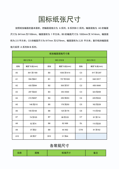 国标纸张的大小