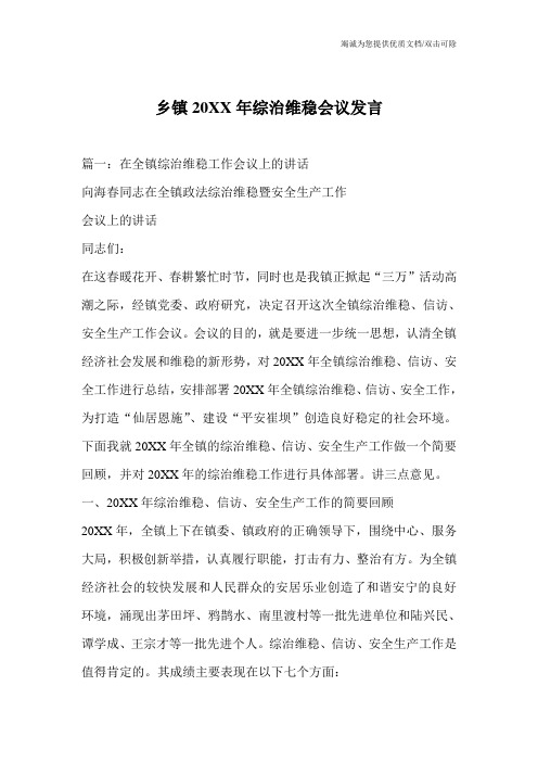 乡镇20XX年综治维稳会议发言