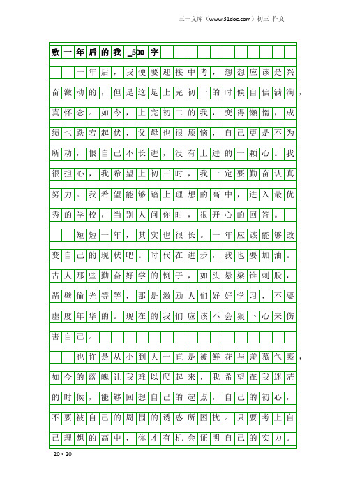 初三作文：致一年后的我_500字