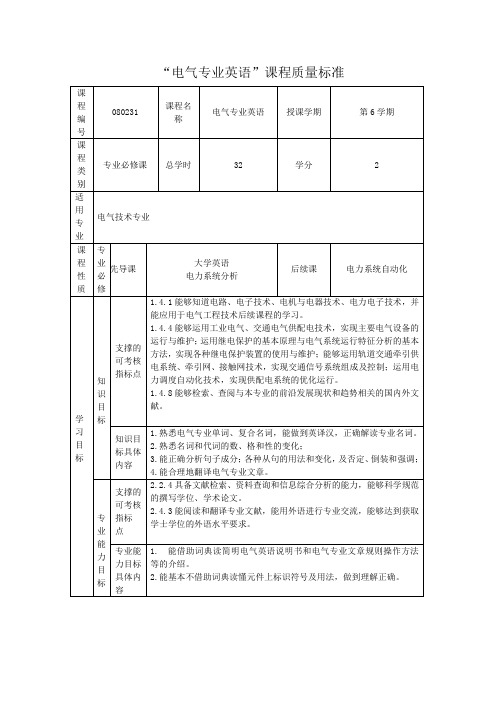 电气专业英语课程标准