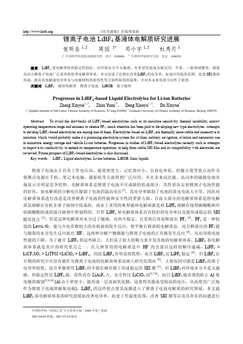 锂离子电池LiBF4 基液体电解质研究进展