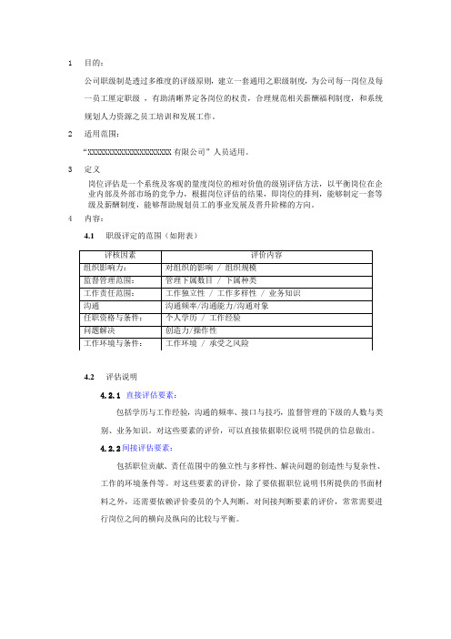 职级评估管理制度