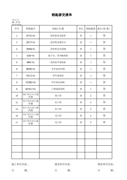 弱电智能化工程钥匙移交清单