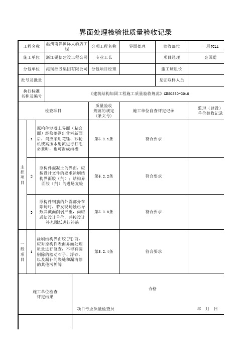 界面处理检验批质量验收记录