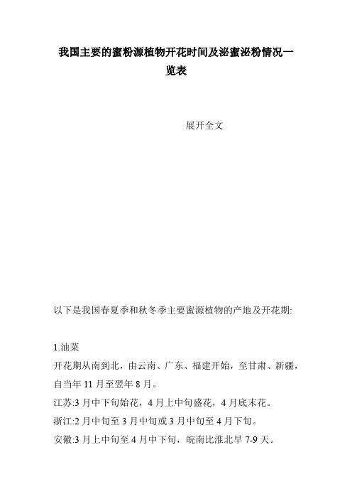 我国主要的蜜粉源植物开花时间及泌蜜泌粉情况一览表