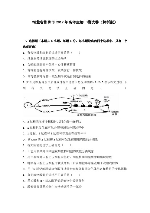 河北省邯郸市2017年高考生物一模试卷(解析版)