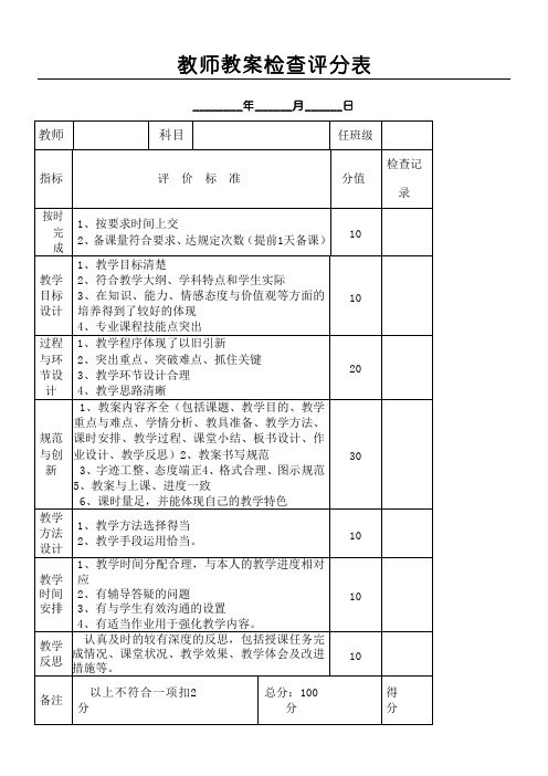 教师教案检查评分表