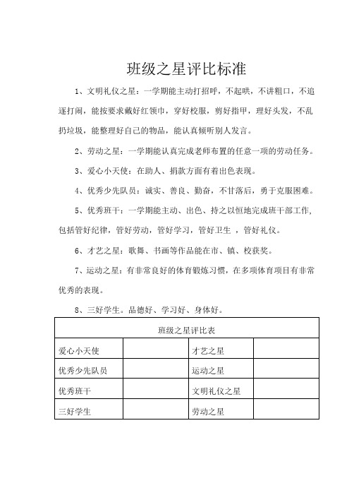 班级之星评比标准