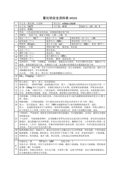 氰化钠安全资料表MSDS