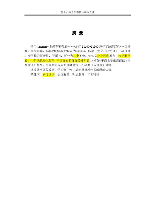 地震资料综合解释课程设计报告模板