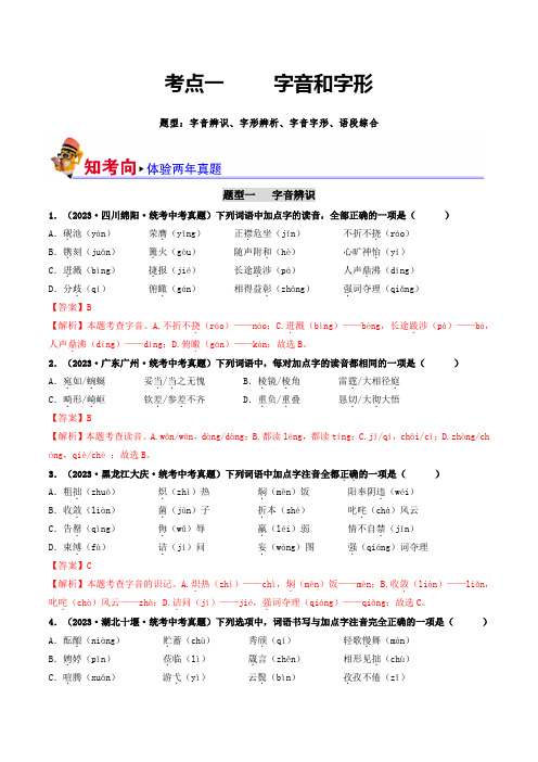 考点1字音、字形(好题冲关)(解析版)