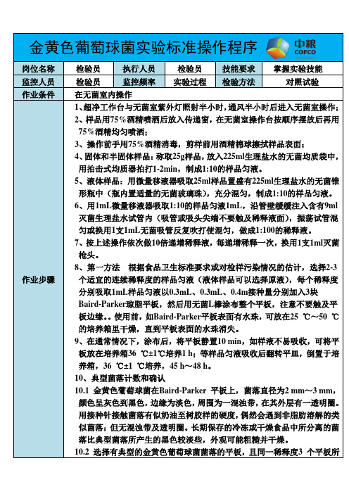 金黄色葡萄球菌实验标准操作程序