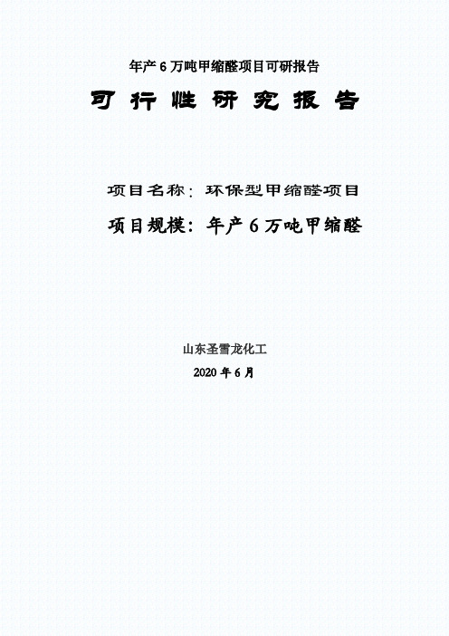 年产6万吨甲缩醛项目可研报告