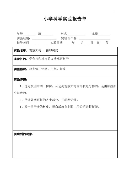 三年级上册科学实验报告