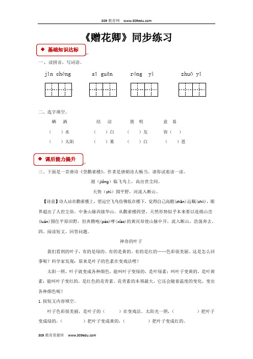 【309教育网优选】小学语文新鄂教版二年级下册《赠花卿》同步练习