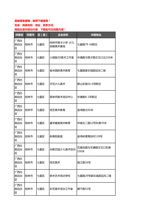 新版广西壮族自治区桂林市七星区美术机构企业公司商家户名录单联系方式地址大全24家