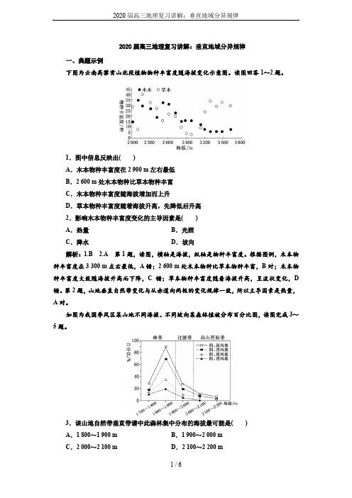 2020届高三地理复习讲解：垂直地域分异规律