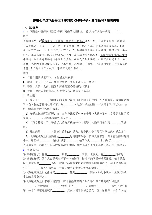 部编七年级下册语文名著阅读《骆驼祥子》复习提纲3知识梳理