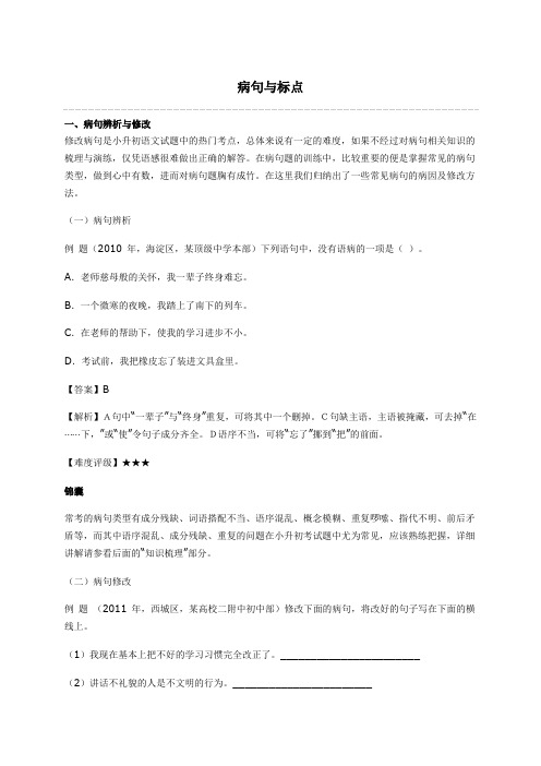 小升初知识点专项复习：病句与标点