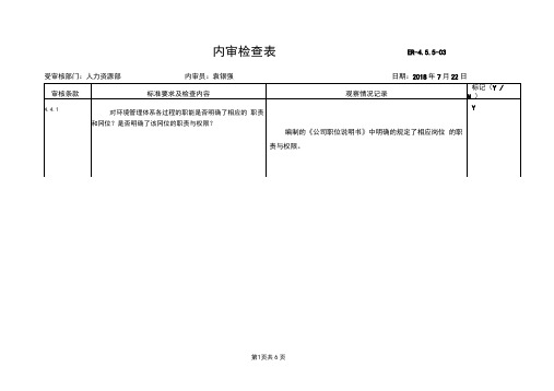 内审检查表(行政部)