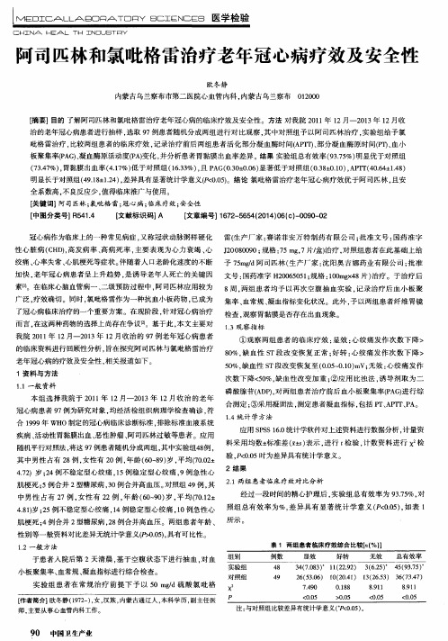 阿司匹林和氯吡格雷治疗老年冠心病疗效及安全性