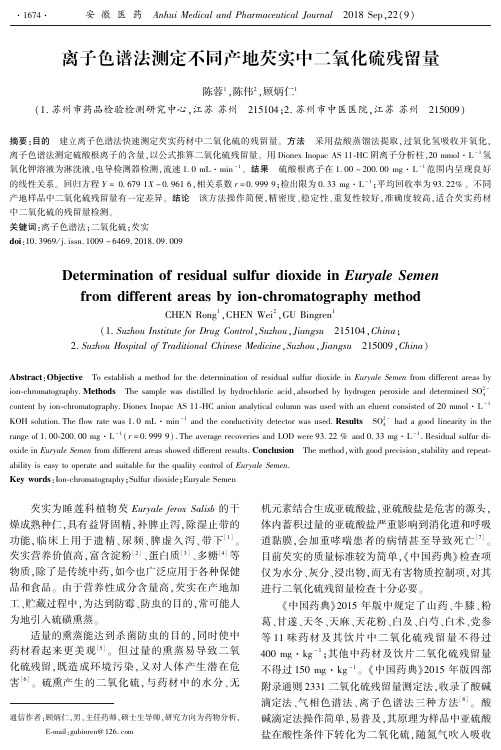 离子色谱法测定不同产地芡实中二氧化硫残留量