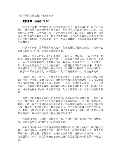 《夏日原野上的追赶》阅读附答案