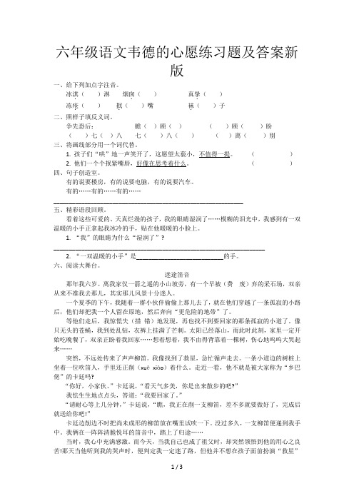 六年级语文韦德的心愿练习题及答案新版