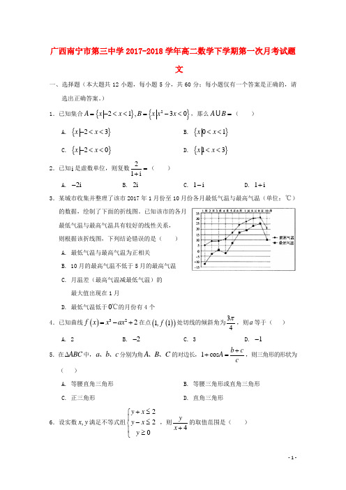 2017_2018学年高二数学下学期第一次月考试题文