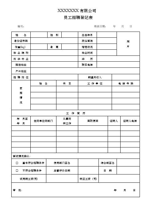 员工招聘登记表