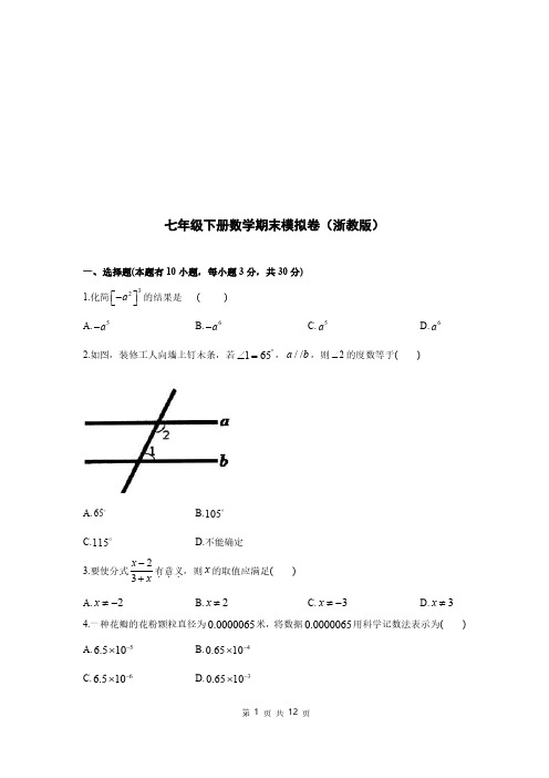 浙教版七年级下册数学期末模拟卷