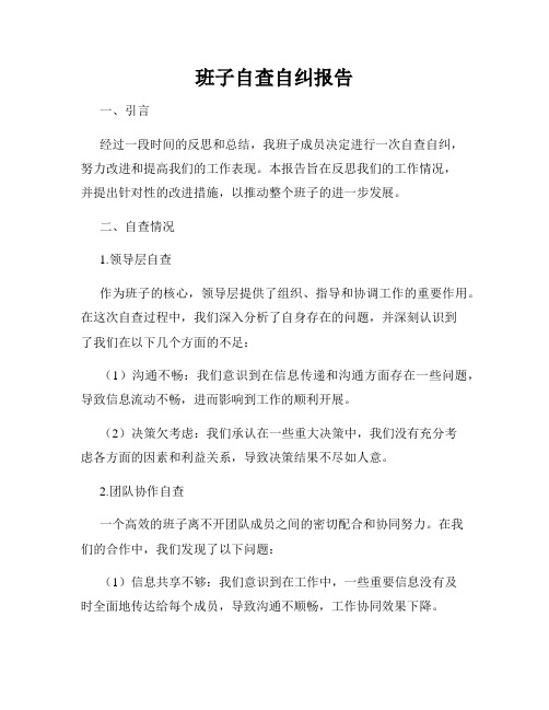 班子自查自纠报告