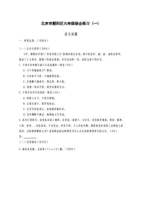 2020-2021学年北京市朝阳区中考一模语文试题及答案