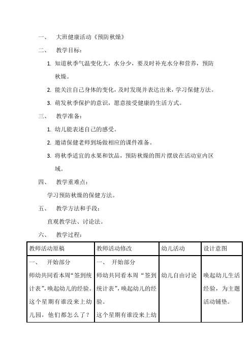 大班健康活动《预防秋燥》