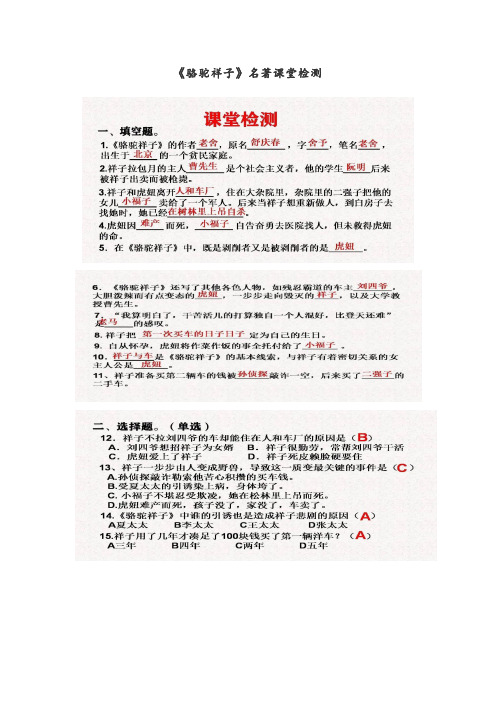 (七年级语文下册)《骆驼祥子》《海底两万里》名著知识要点+课后测试