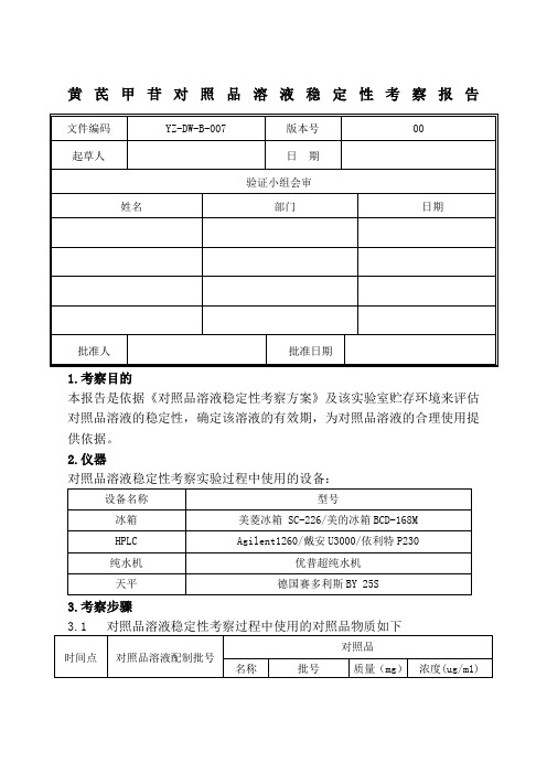 黄芪甲苷对照品溶液稳定性考察报告